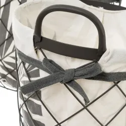 Cesta de metal branco e lona 3 dimensões Detalhes