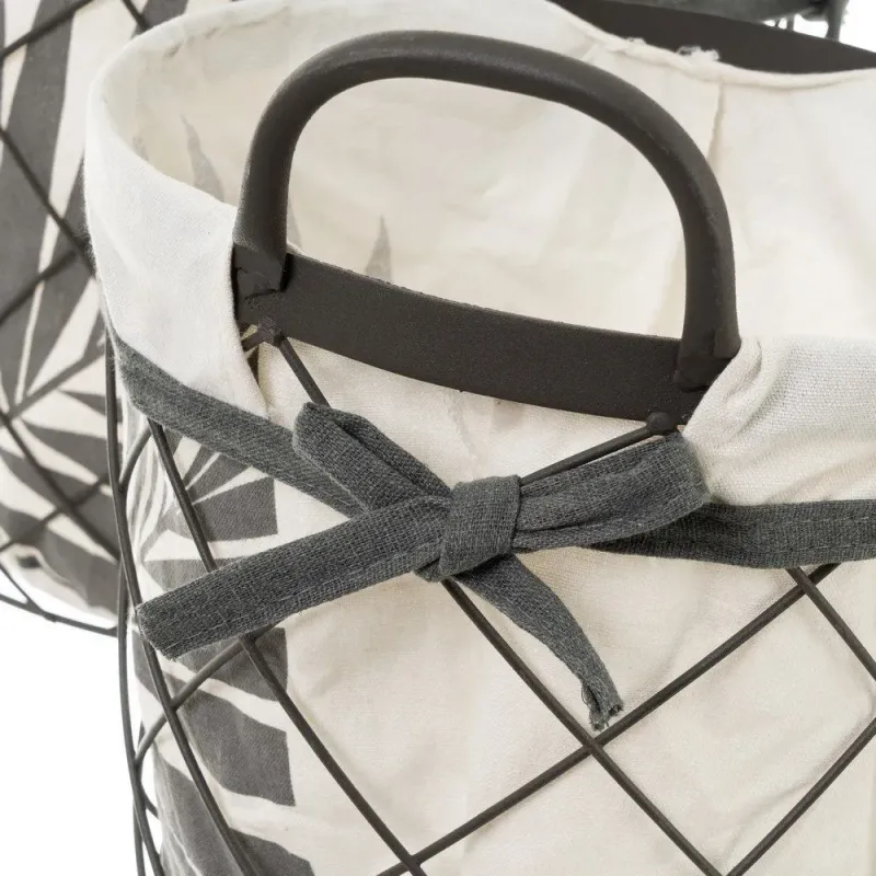 Košík z bílého kovu a plátna 3 Rozměry Podrobnosti