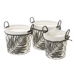 Panier en métal gris et toile imprimée 3 tailles