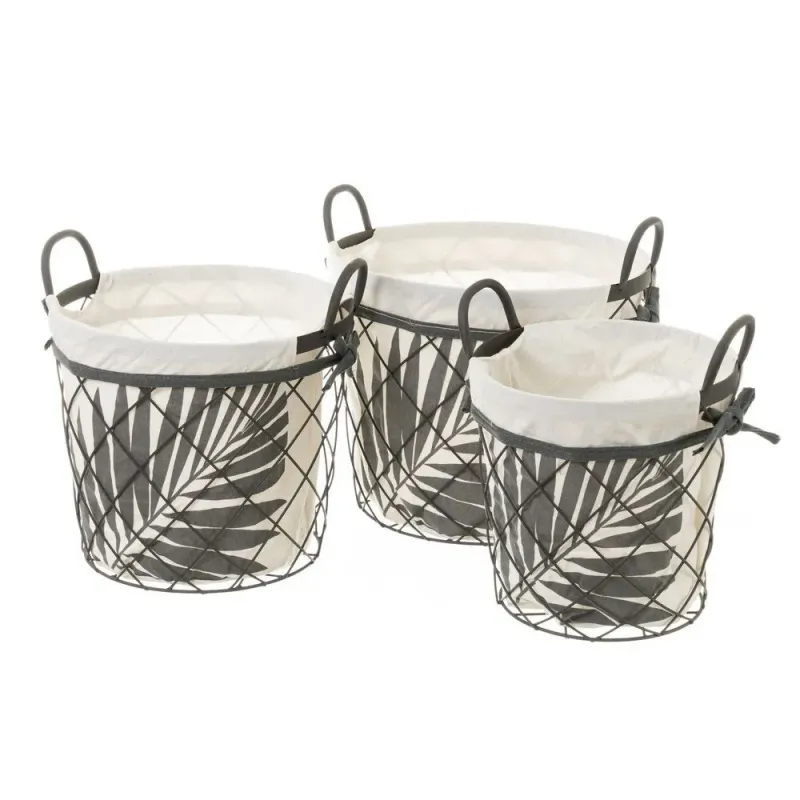 Panier en métal blanc et toile 3 tailles