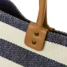 Striped canvas bag with faux leather handles handle detail