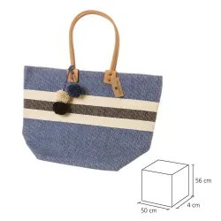 Striped canvas bag with faux leather handles size