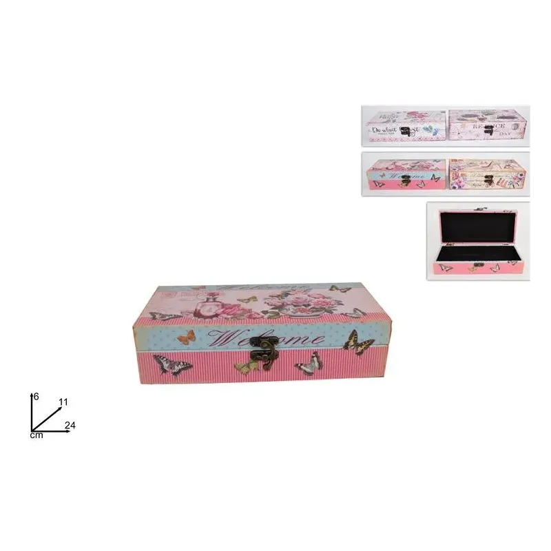 Rektangulär ask dekorerad med olika mönster 24 x 11 cm