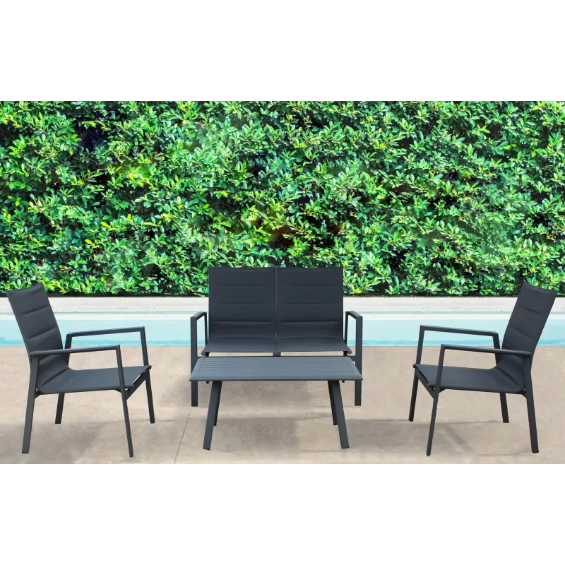 Salotto Vulcano Sofá de 2 plazas, 2 sillones, mesa de centro. Antracita.