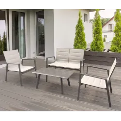 Salotto Vulcano Sofa 2 osobowa, 2 fotele, stolik kawowy. Taupe pod kątem.