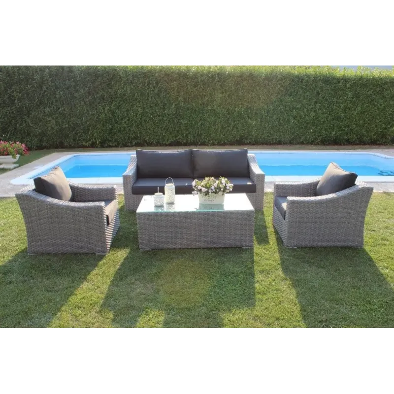 Salotto Gairo 3 osobowa sofa, 2 fotele, stolik kawowy. Szary