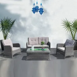 Salotto Lipari Sofá de 2 plazas, 2 sillones, mesa de centro y cojines