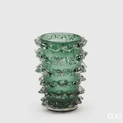 Vaso de vidro verde com pontas h.28