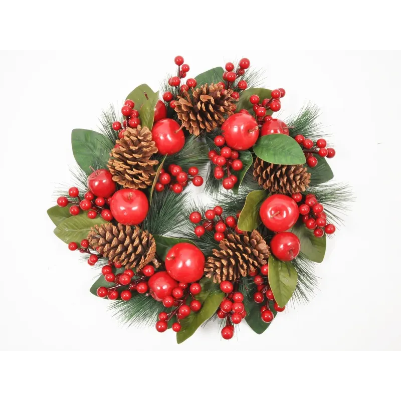 Couronne de pommes de pin et de baies rouges cm. 50