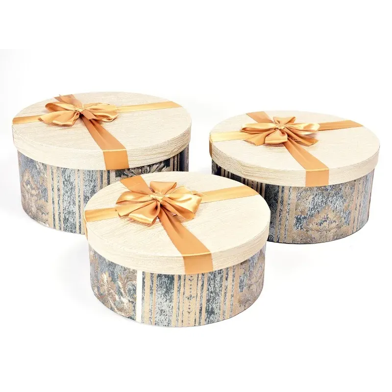 Set of 3 Round Boxes Gold
