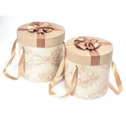 Conjunto de 2 caixas cilíndricas castanhas