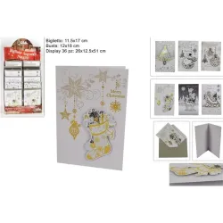 12 witte en gouden kerstwenskaarten met envelop