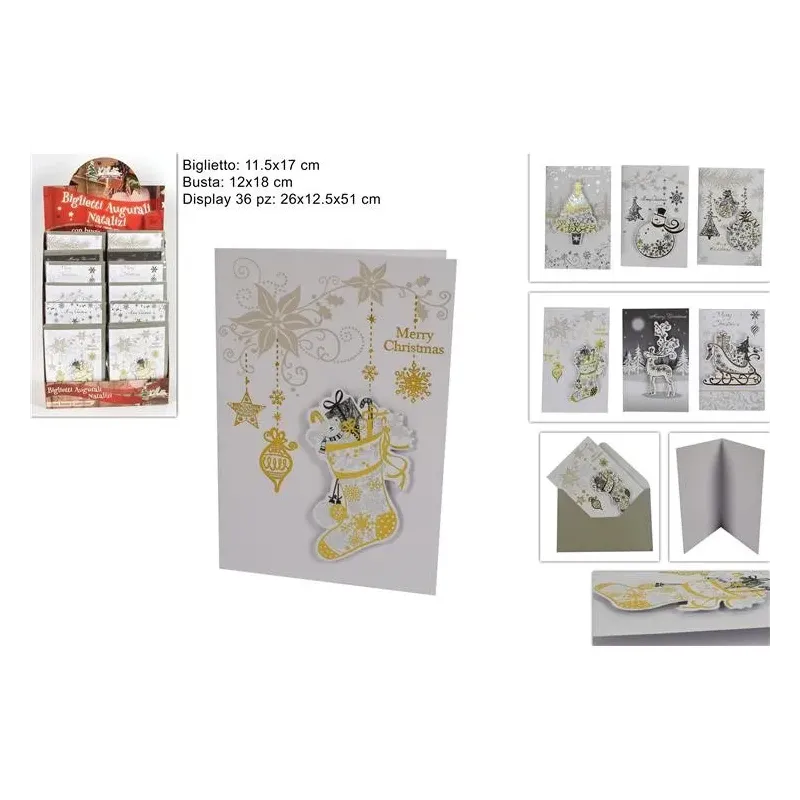 12 weiße und goldene Weihnachtsgrußkarten mit Umschlag