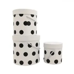 Set de 3 Sombrereras con Lunares Blancos o Negros, ideales para empaquetar flores, accesorios, textiles o artículos de regalo