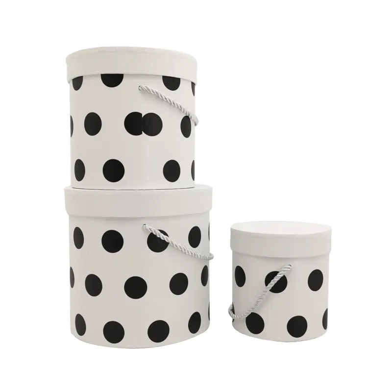 Σετ 3 Hatboxes με Polka Dots Λευκό ή Μαύρο Λευκό