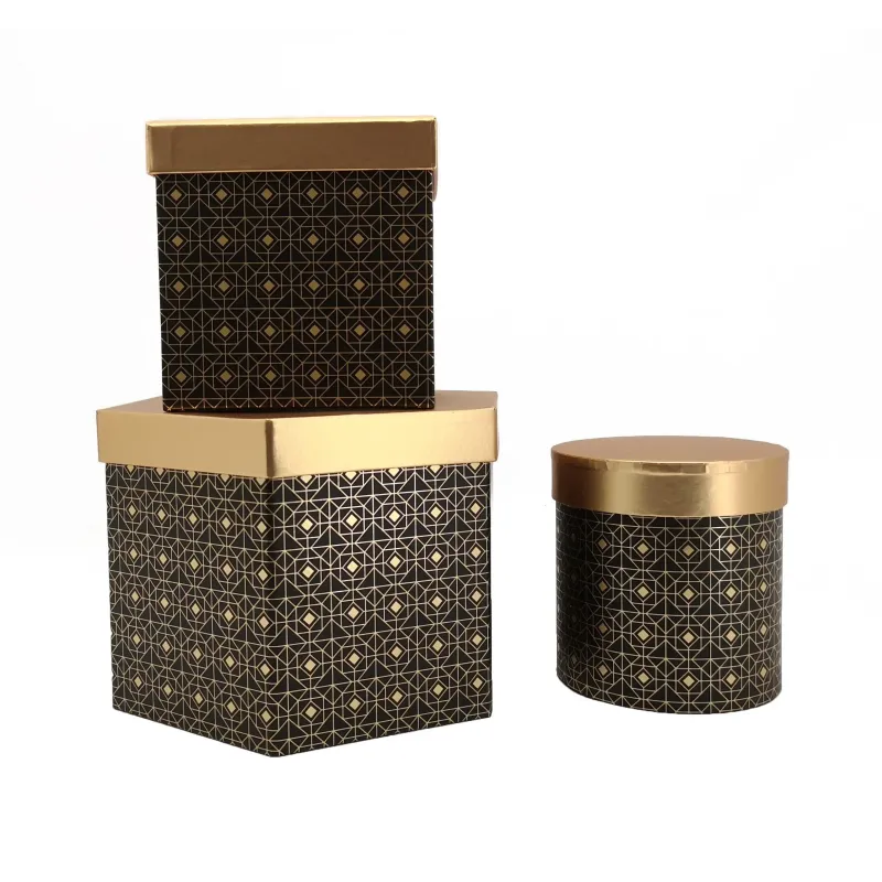 Set de 3 Cajas Multiform con Tapa de Oro Negro