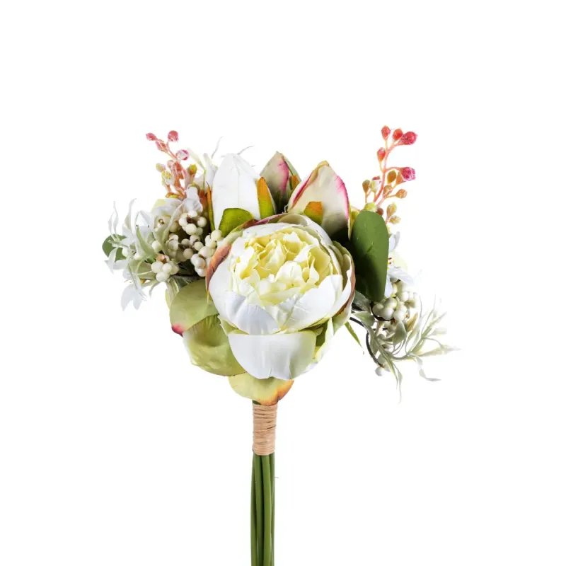 Bukett Pioner och Blomställningar cm 36 Olika Krämfärger