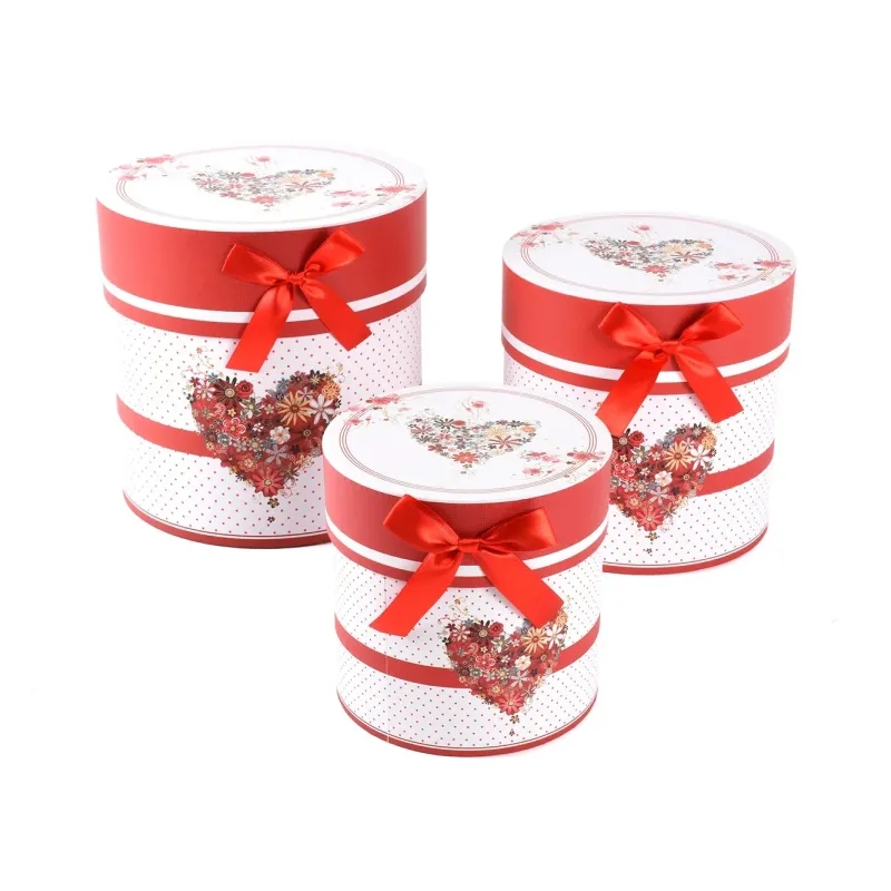 Set 3 Scatole Tonde Cuore Rosso