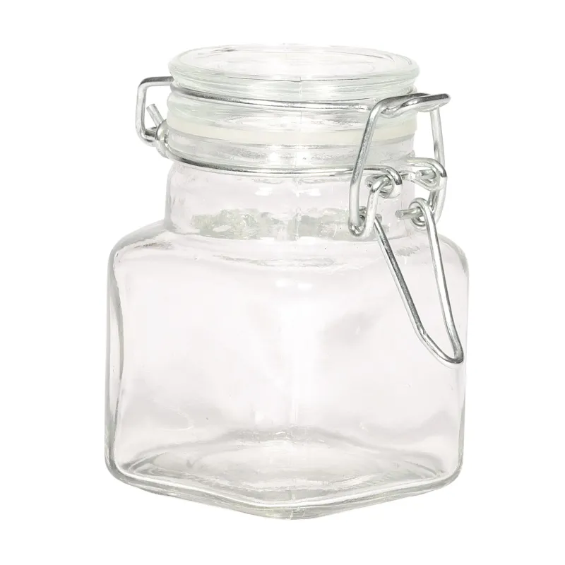 Quadratisches transparentes Glas mit hermetischem Verschluss h 8 cm