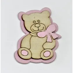 Pink and Blue Teddy Bear in Wood 12 pcs pink