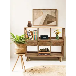 Armário Dorex 6 Prateleiras e 3 Gavetas em Madeira de Pinho