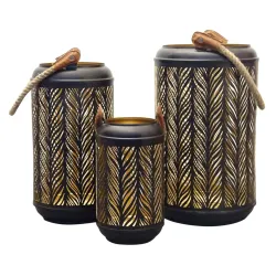 Set de farolillos de 3 quilates en metal decorado en negro y verde