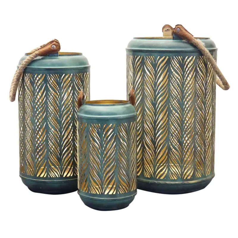 Set de farolillos de 3 quilates en metal decorado en negro y verde