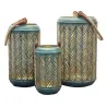 Conjunto de 3 lanternas Caron em metal decorado preto e verde
