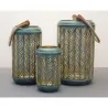 Conjunto de 3 lanternas Caron em metal decorado preto e verde