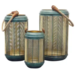 Set de 3 farolillos Clark en metal decorado en negro y verde