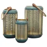 Conjunto de 3 Lanternas Clark em Metal Decorado Preto e Verde