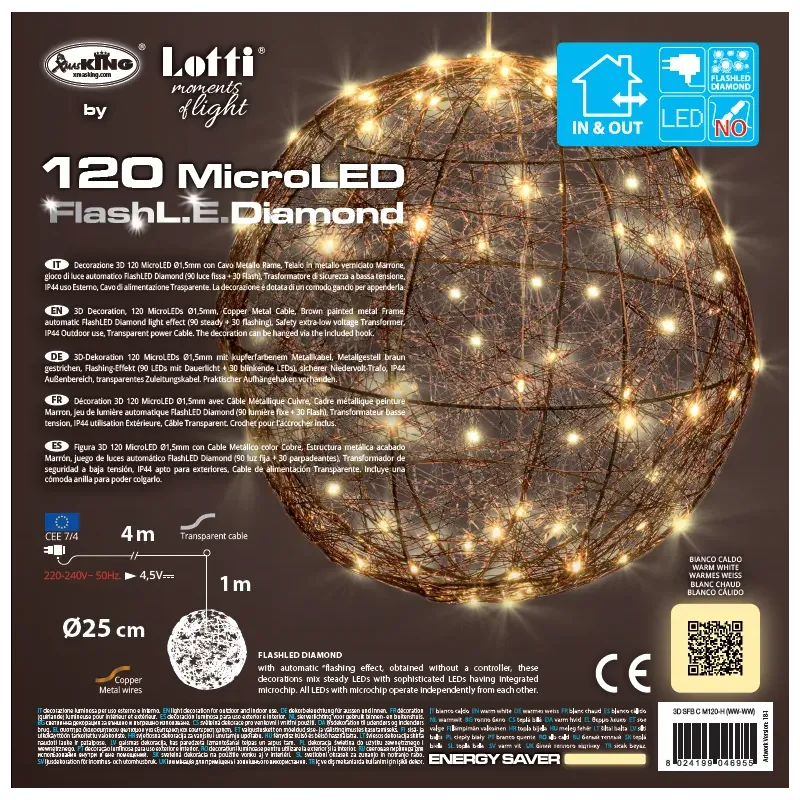3D Sphere with Warm White MicroLed in 2 Sizes
