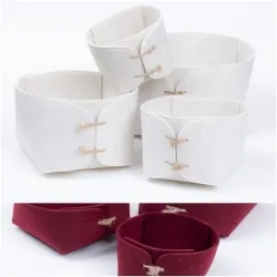 4 corbeilles rondes en feutre crème et bordeaux