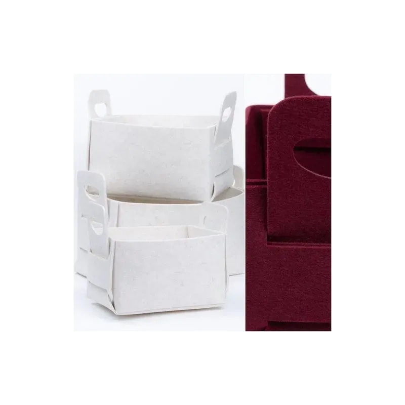 3 košíky s uchy v krémové a bordó plsti