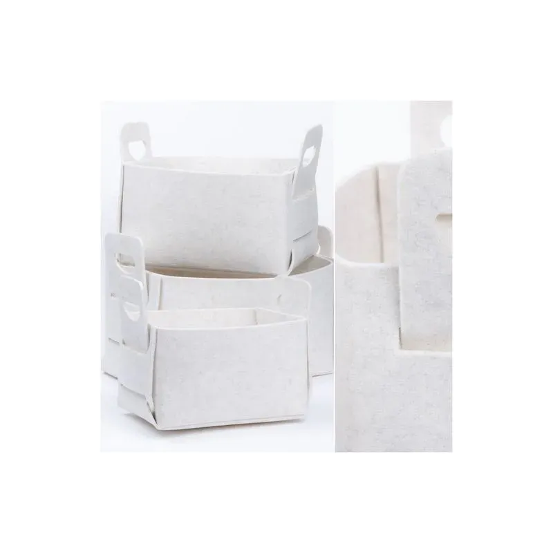 3 Cestos com Pegas em Creme e Feltro Bordeaux