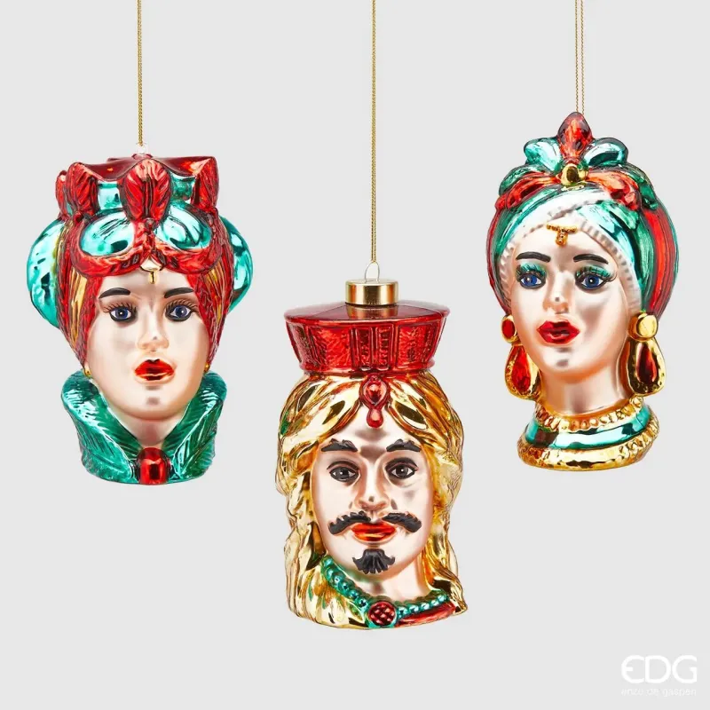 Blandade Sicilien huvud glas dekoration h. 15 olika färger grön