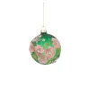 Sphère en verre vert avec décorations roses | ChartaRè