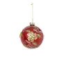 Piros üveggömb csillogó virágdíszítéssel 80 mm