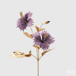 Ramo Hibiscus Lavanda con Stelo Oro H 68 Cm