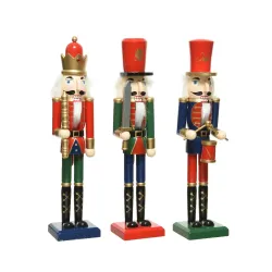 Multicolor wooden nutcracker soldier in various heights
