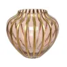 Vase en verre rose avec stries dorées h 22 cm