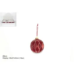 Sphère de verre avec losanges de velours de différentes couleurs et tailles