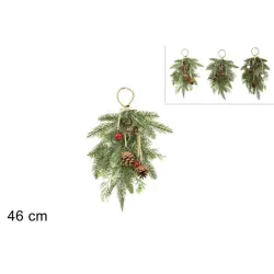 Derrière la porte Branches de pin enneigées avec pommes de pin et cloches Cm. 46