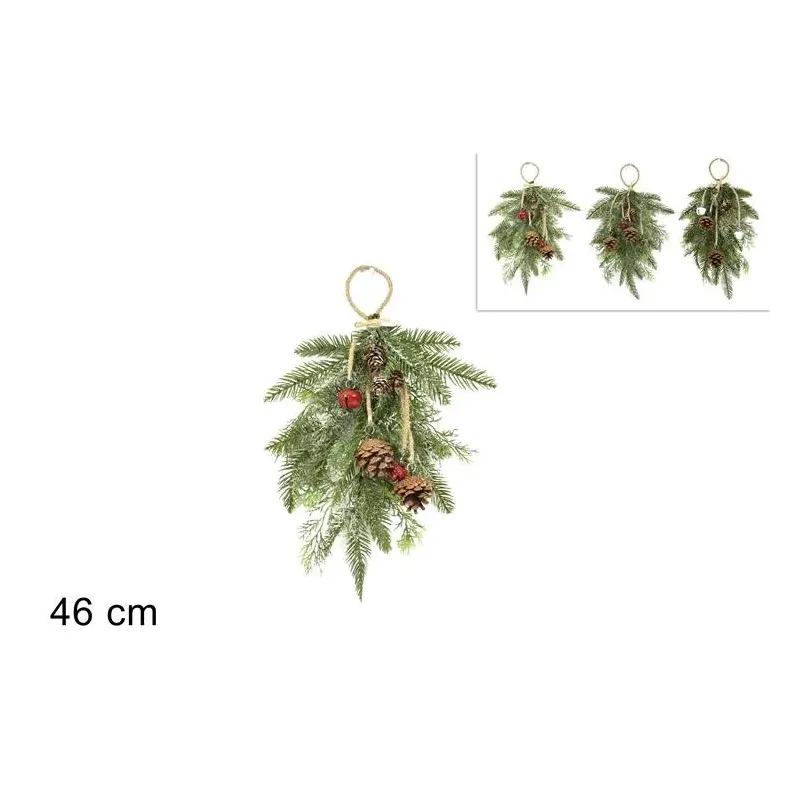 Derrière la porte Branches de pin enneigées avec pommes de pin et cloches Cm. 46