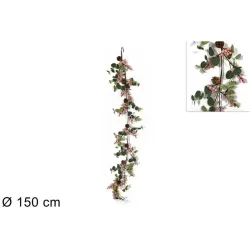 Guirlanda com Bagas Rosadas e Pinhas Cm 150