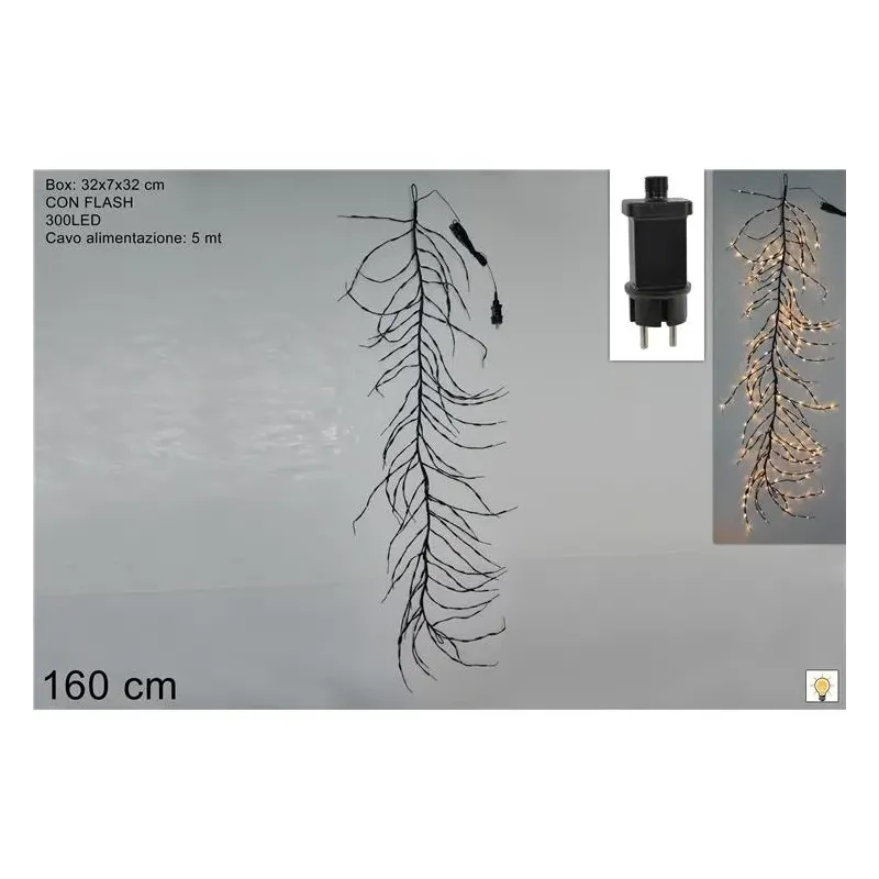 Branche Noire 300LED Flash Blanc Chaud 160 cm