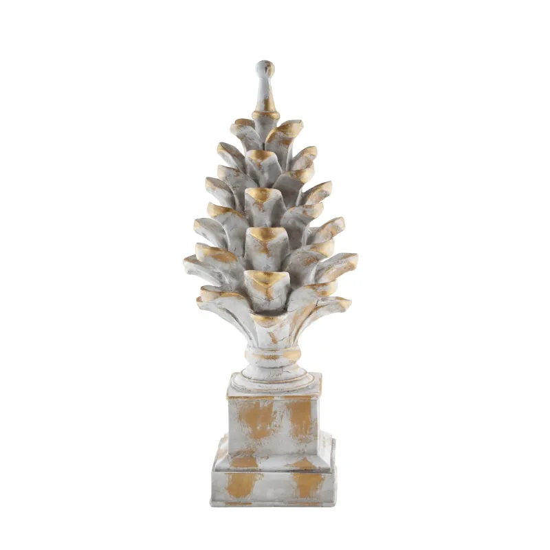 Gold Brushed Resin Pine Cone on Pedestal Two Sizes | ChartaRè