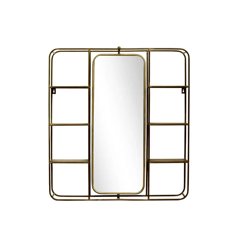 Estantería Steven con espejo de pared en metal dorado | ChartaRè