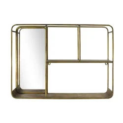 Estantería Oliver con espejo de pared en metal dorado