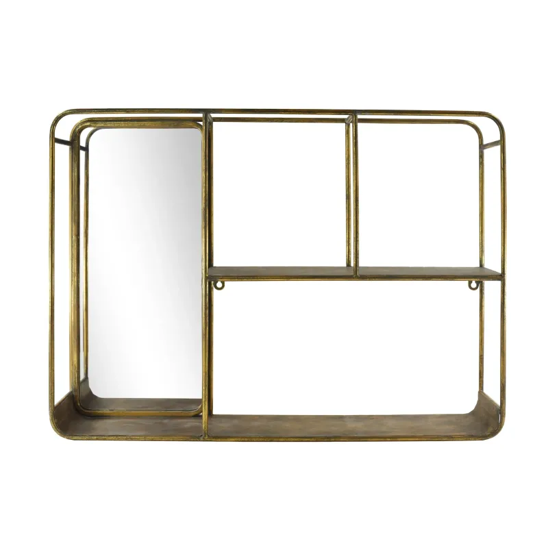 Estantería Oliver con espejo de pared en metal dorado